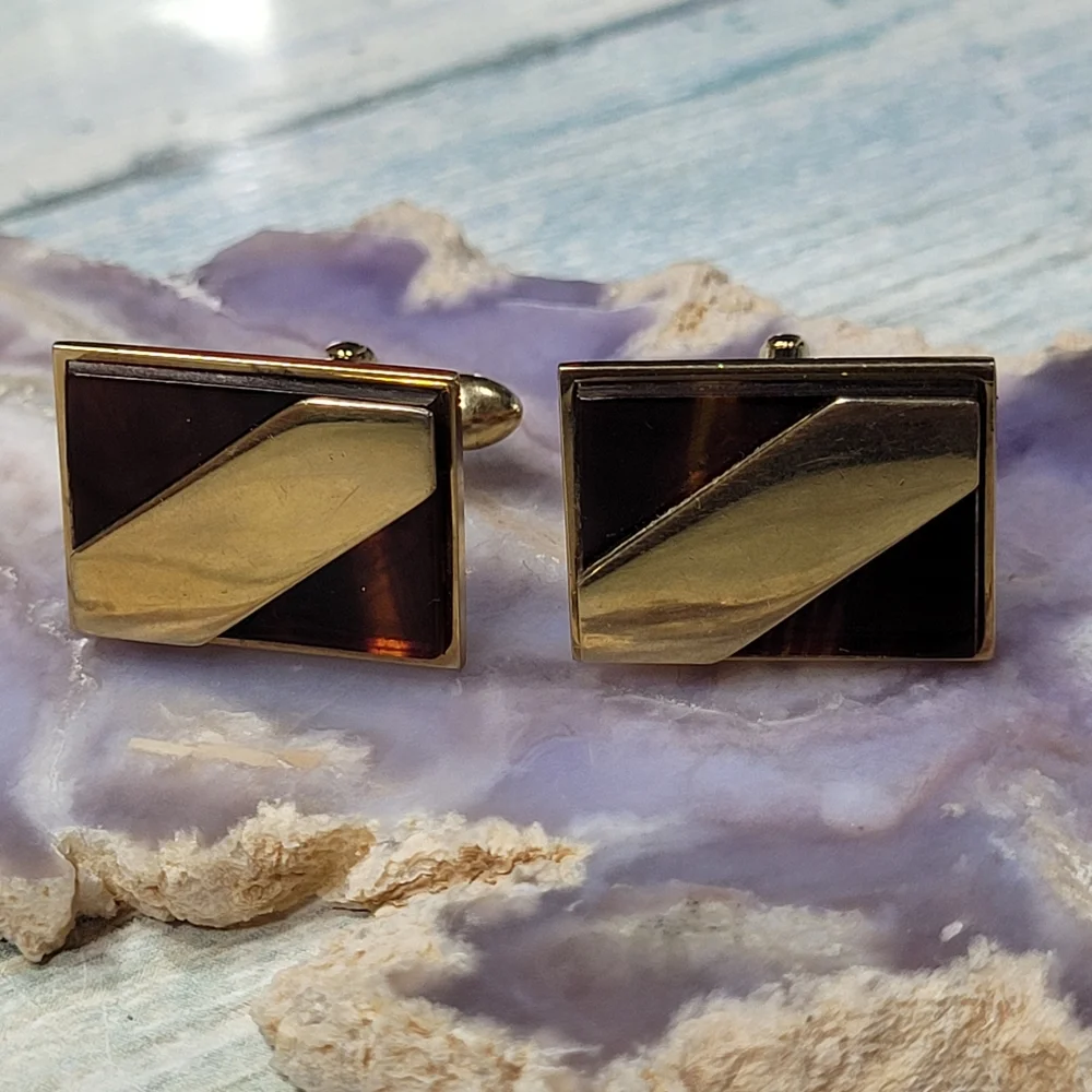 Swank Gold and Brown Cufflinks